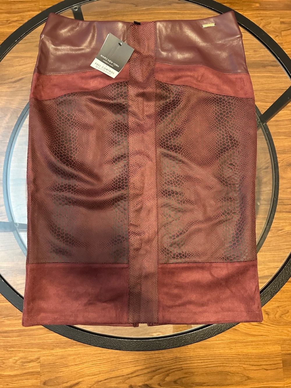 Faux Leather & Suede Pencil Skirt - Burgundy marked SIZE XL, Fits XXL (2XL)NWT